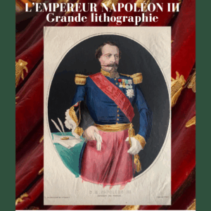 L'Empereur Napoléon III - Grande lithographie en ovale de Gosselin réhaussée en couleurs