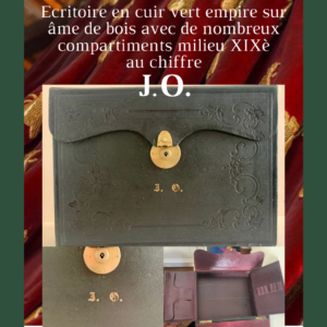 Ecritoire en cuir vert sur âme de bois, chiffrée J.O.